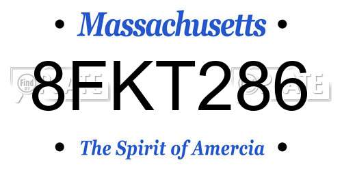 8FKT286 Massachusetts License Plate