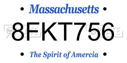 8FKT756 Massachusetts License Plate