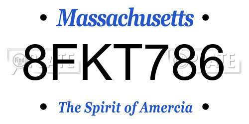 8FKT786 Massachusetts License Plate