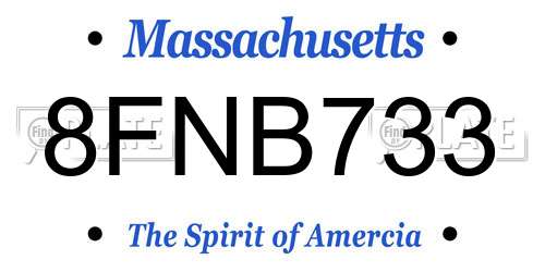 8FNB733 Massachusetts License Plate