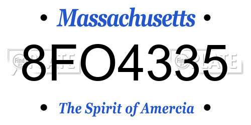 8FO4335 Massachusetts License Plate