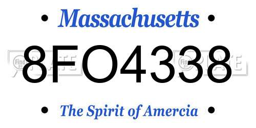 8FO4338 Massachusetts License Plate