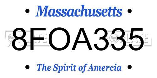 8FOA335 Massachusetts License Plate