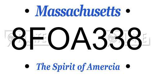 8FOA338 Massachusetts License Plate