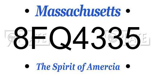 8FQ4335 Massachusetts License Plate
