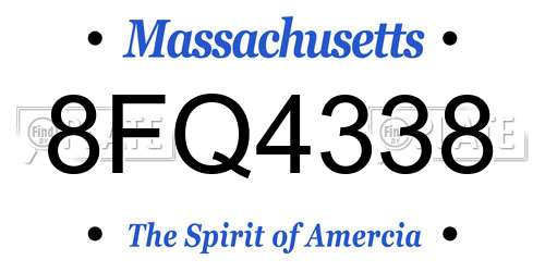 8FQ4338 Massachusetts License Plate