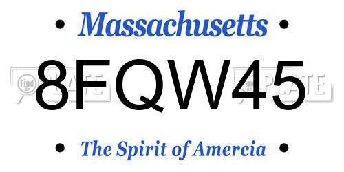 8FQW45 Massachusetts License Plate