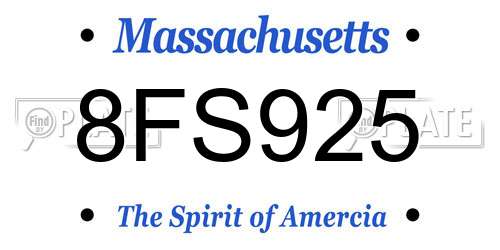 8FS925 Massachusetts License Plate