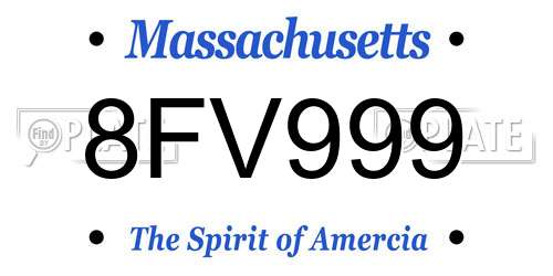 8FV999 Massachusetts License Plate