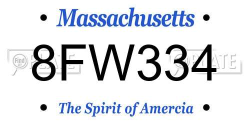 8FW334 Massachusetts License Plate