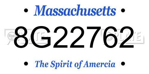 8G22762 Massachusetts License Plate
