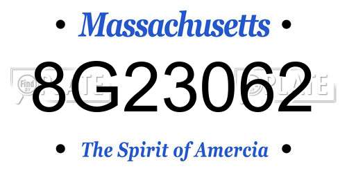 8G23062 Massachusetts License Plate