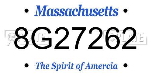 8G27262 Massachusetts License Plate