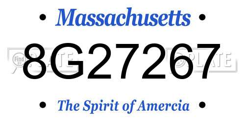 8G27267 Massachusetts License Plate