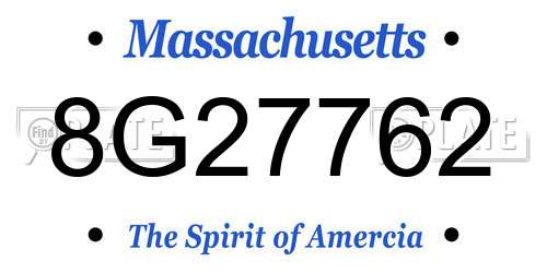8G27762 Massachusetts License Plate