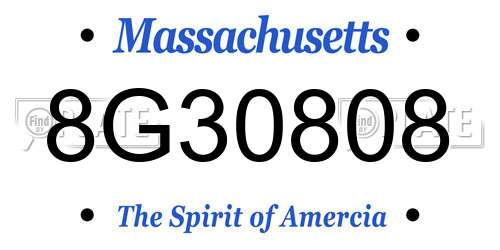 8G30808 Massachusetts License Plate