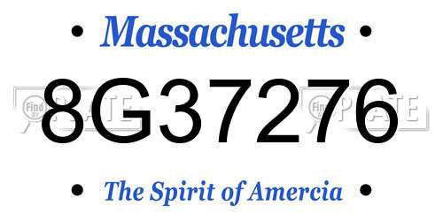 8G37276 Massachusetts License Plate