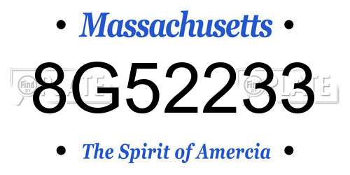 8G52233 Massachusetts License Plate