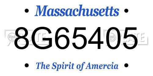 8G65405 Massachusetts License Plate