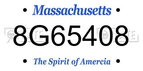 8G65408 Massachusetts License Plate
