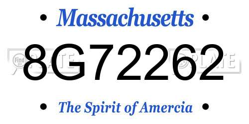 8G72262 Massachusetts License Plate