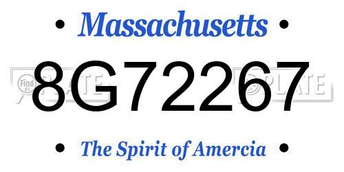 8G72267 Massachusetts License Plate