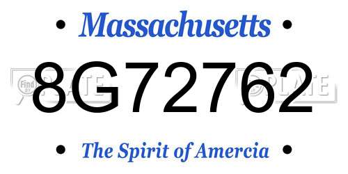 8G72762 Massachusetts License Plate