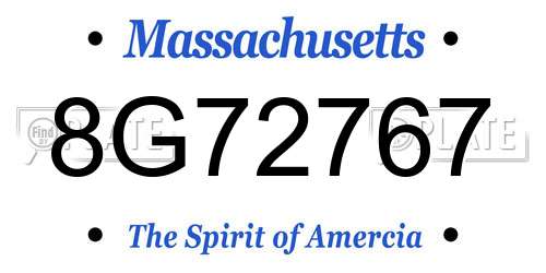 8G72767 Massachusetts License Plate