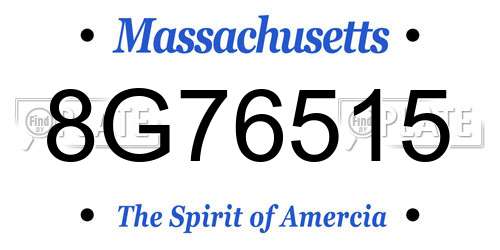 8G76515 Massachusetts License Plate