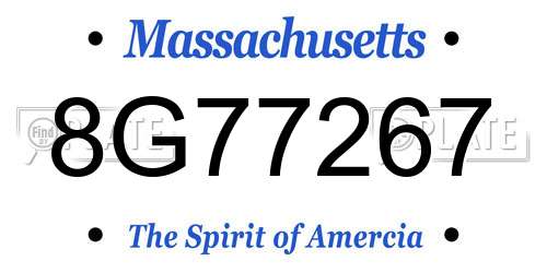 8G77267 Massachusetts License Plate