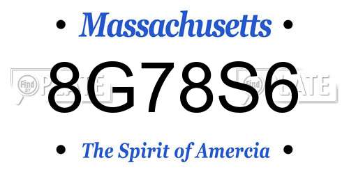 8G78S6 Massachusetts License Plate