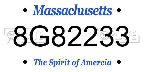 8G82233 Massachusetts License Plate