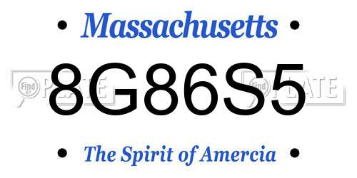 8G86S5 Massachusetts License Plate