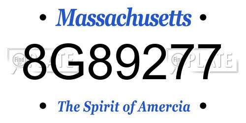 8G89277 Massachusetts License Plate