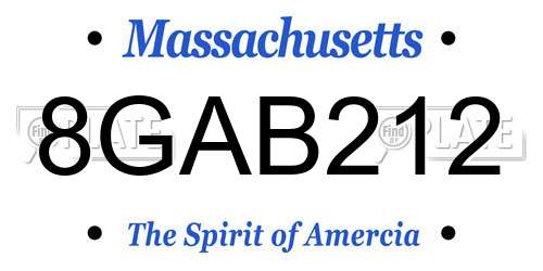 8GAB212 Massachusetts License Plate