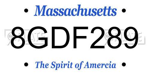 8GDF289 Massachusetts License Plate