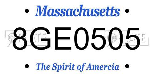8GE0505 Massachusetts License Plate