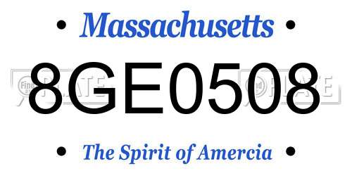 8GE0508 Massachusetts License Plate