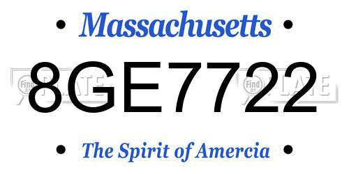 8GE7722 Massachusetts License Plate