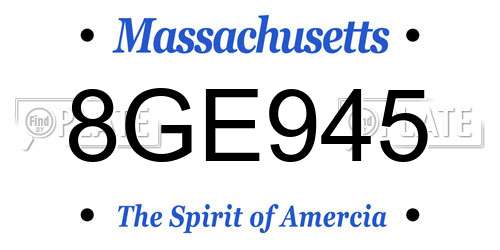 8GE945 Massachusetts License Plate