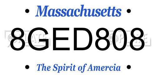 8GED808 Massachusetts License Plate