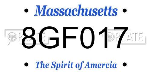 8GF017 Massachusetts License Plate