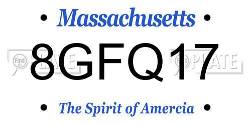 8GFQ17 Massachusetts License Plate