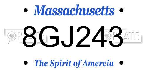 8GJ243 Massachusetts License Plate