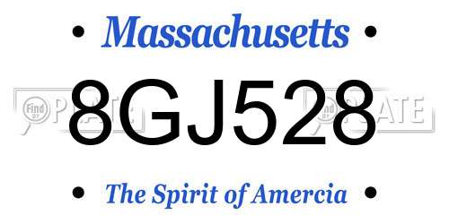 8GJ528 Massachusetts License Plate