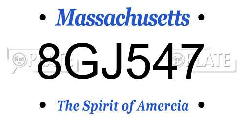 8GJ547 Massachusetts License Plate