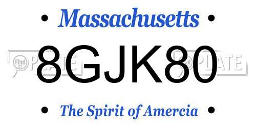 8GJK80 Massachusetts License Plate