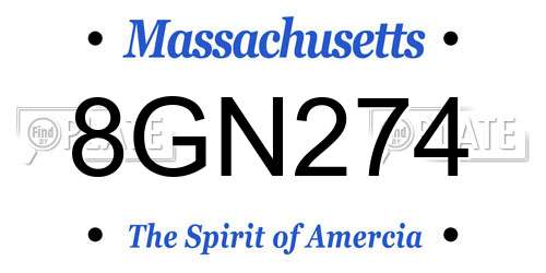 8GN274 Massachusetts License Plate