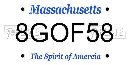 8GOF58 Massachusetts License Plate