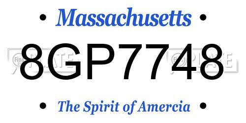 8GP7748 Massachusetts License Plate